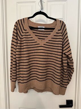 Old Navy Tan & Black Striped V-Neck Pullover Sweater